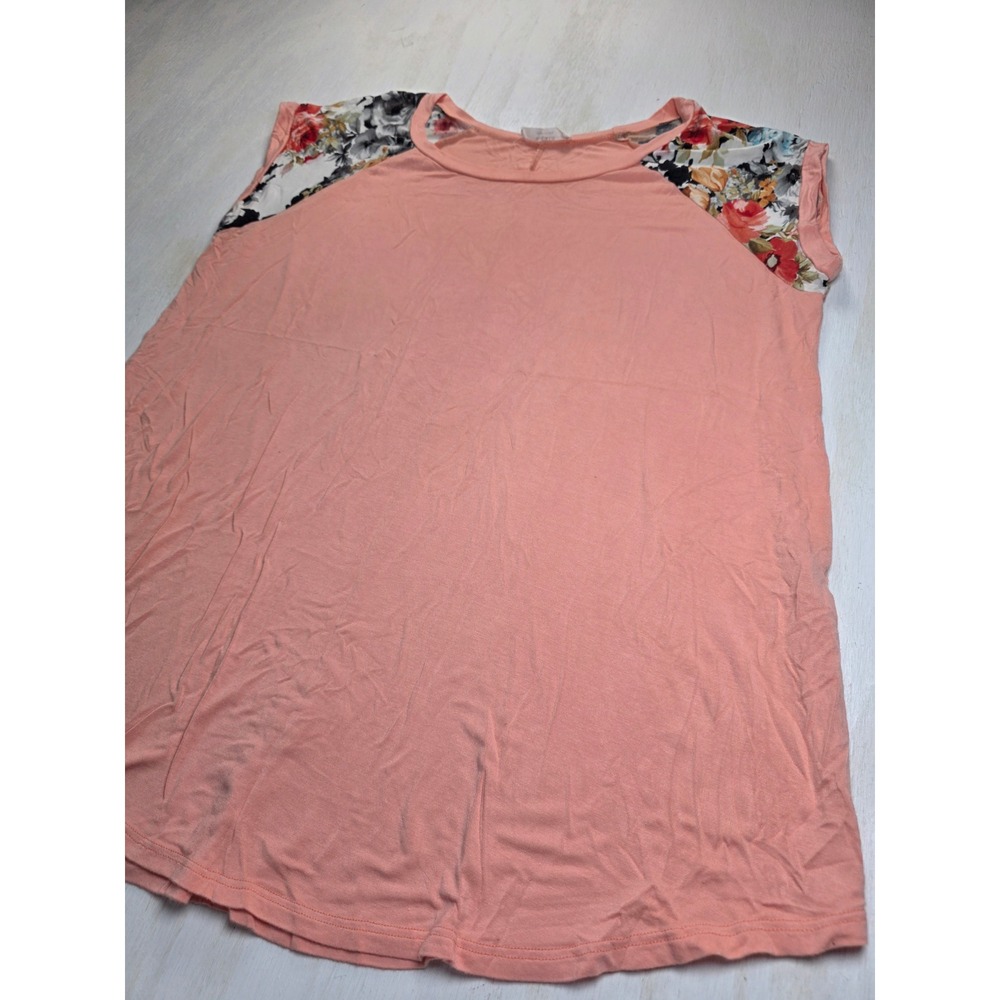 A.gain Peach Floral Raglan Short Sleeve Top 3XL Boho Cottagecore Made in USA